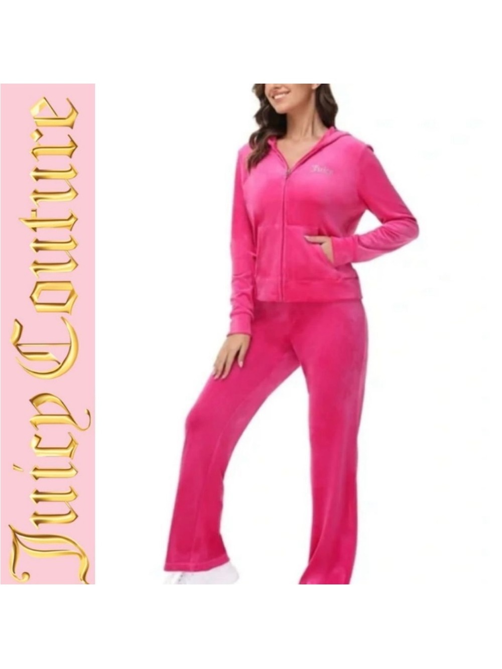 Juicy Couture Vixen Pink Velour Bling Y2K Style Tracksuit Large NWT!